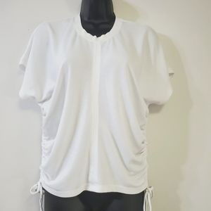 Jennifer Lopez drawstring ruched sideties pullover waistlength top. White Size L